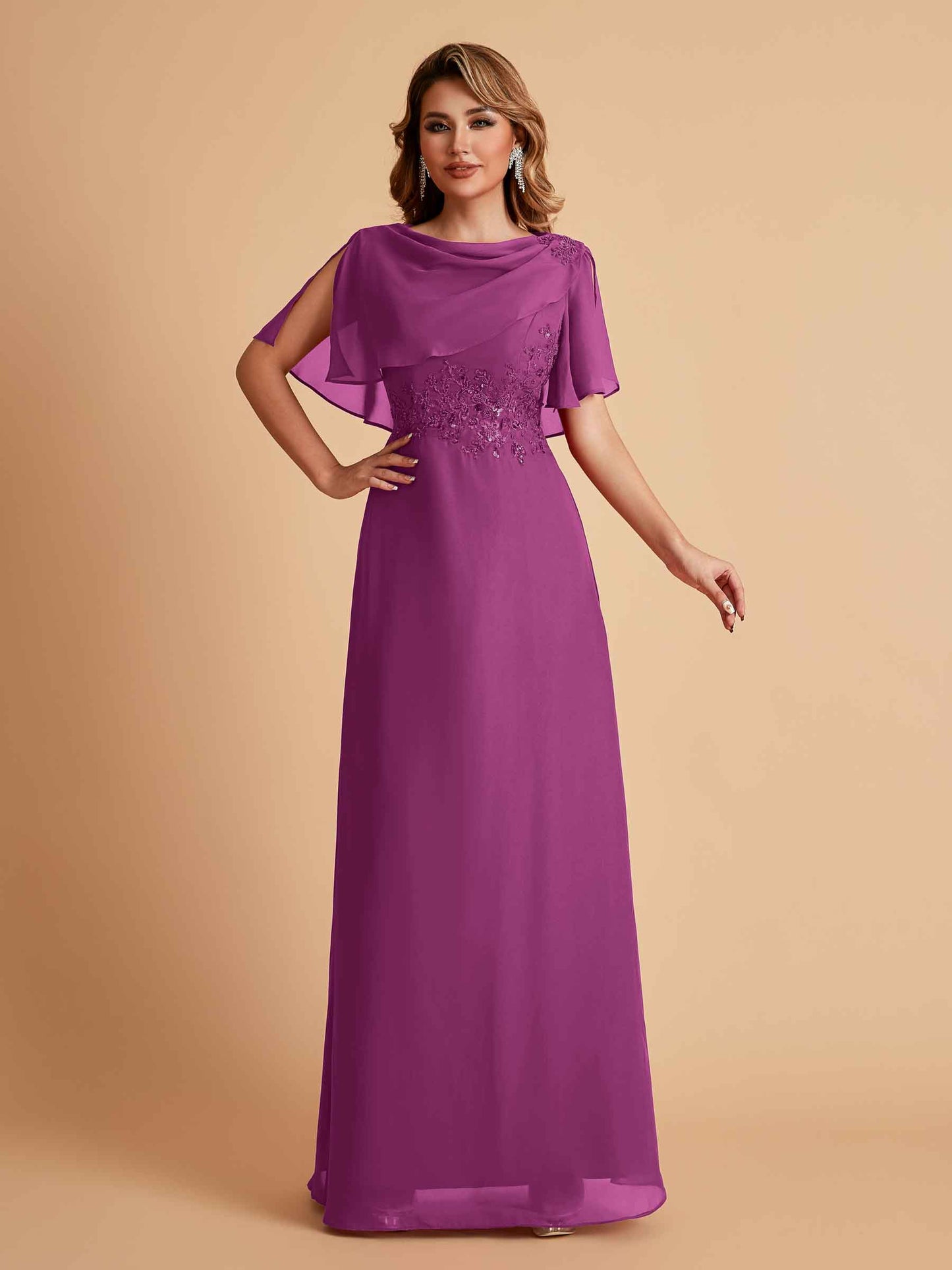 Elegant A-Line Chiffon Half Sleeves Jewel Mother of the Brides Dresses Online