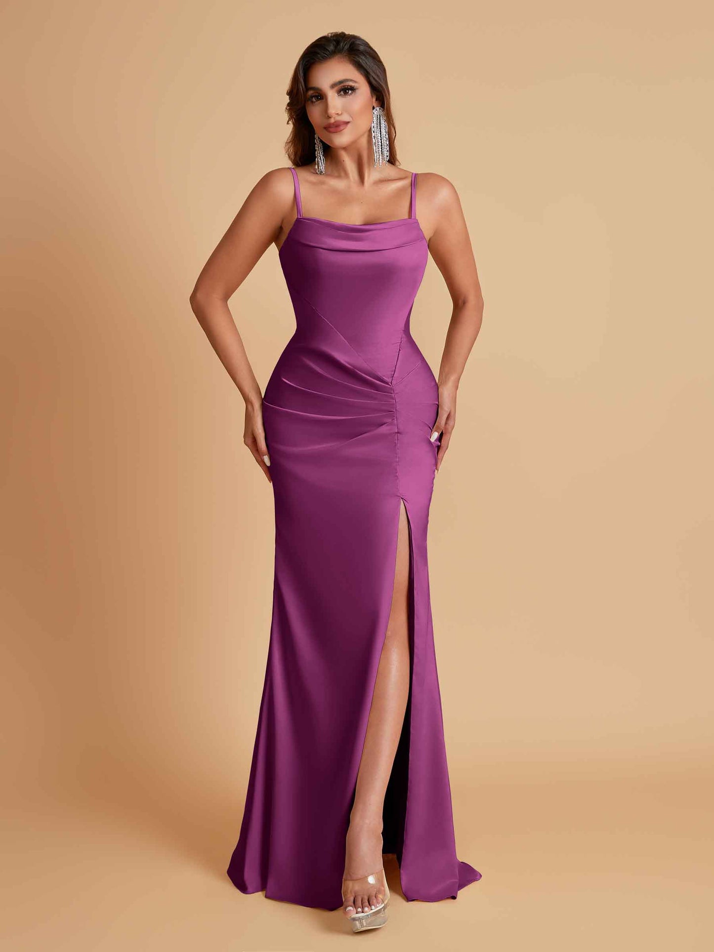 Gorgeous Spaghetti Straps Soft Satin Side Slit Floor-Length Mermaid Bridesmaid Dresses