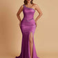 Sexy Soft Satin Mermaid One Shoulder Side Slit Beading Floor-Length Bridesmaid Dresses Online