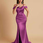Sexy Soft Satin Mermaid Off Shoulder Side Slit Floor-Length Mermaid Bridesmaid Dresses