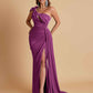 Gorgeous One Shoulder Bow Knot Soft Satin Side Slit Floor-Length Mermaid Bridesmaid Dresses