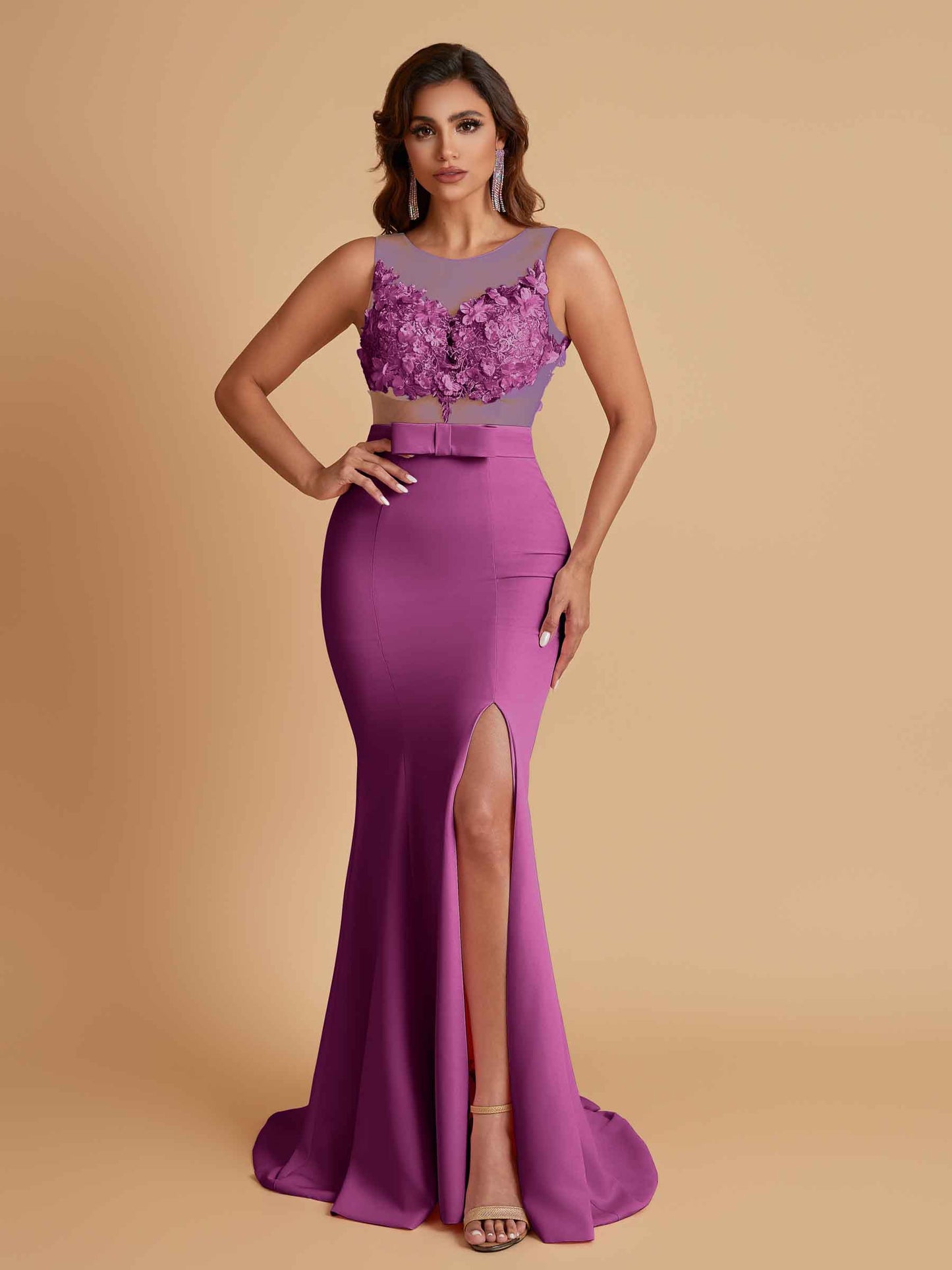 Sexy Soft Satin Mermaid Illusion Side Slit Floor-Length Bridesmaid Dresses Online