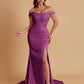 Elegant Soft Satin Mermaid Off Shoulder Side Slit Floor-Length Mermaid Bridesmaid Dresses
