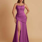Sexy Soft Satin Mermaid Spaghetti Straps Side Slit Floor-Length Bridesmaid Dresses