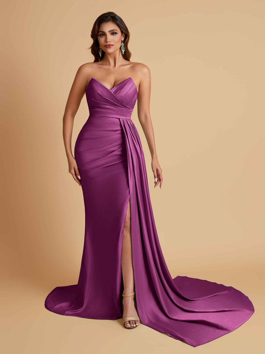 Sexy Soft Satin Mermaid V-neck Floor-Length Mermaid Bridesmaid Dresses