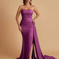 Simple Soft Satin Mermaid Strapless Floor-Length Mermaid Bridesmaid Dresses