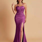 Sexy Soft Satin Mermaid Spaghetti Straps Side Slit Floor-Length Bridesmaid Dresses