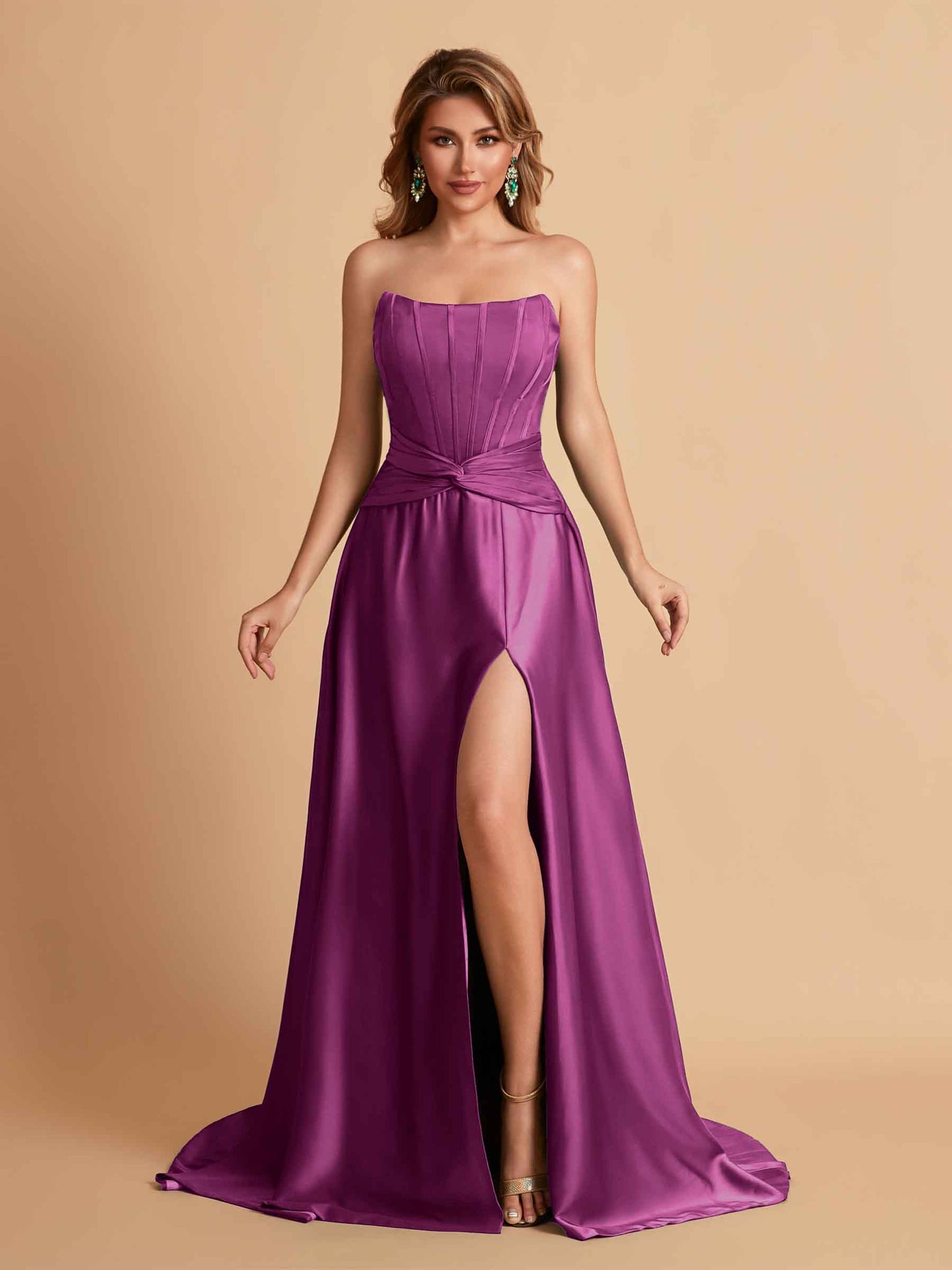 Elegant Satin Sweetheart A-Line Side Slit Floor Length Bridesmaid Dresses