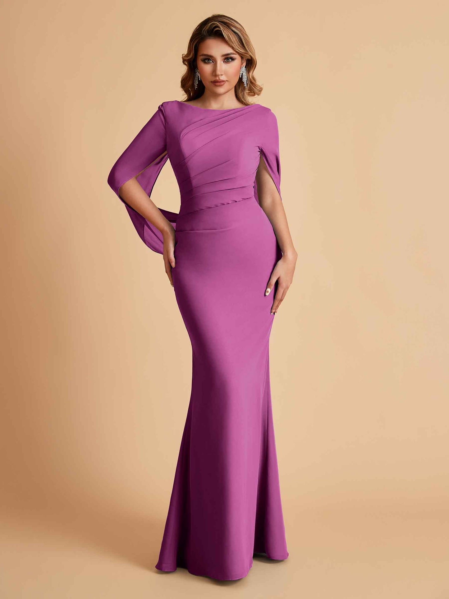Elegant Mermaid Chiffon Half Sleeves Jewel Mother of the Brides Dresses Online