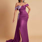 Elegant Soft Satin Mermaid Off Shoulder Floor-Length Mermaid Bridesmaid Dresses