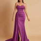 Elegant Soft Satin Sweetheart Strapless Side-Slit Mermaid Bridesmaid Dresses
