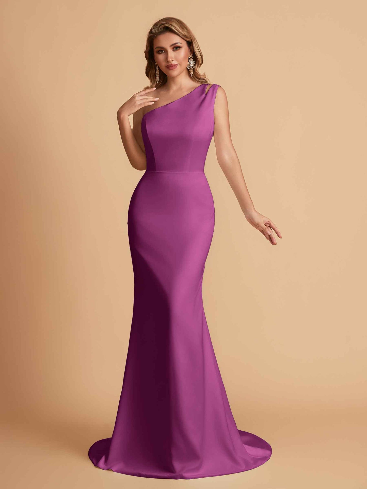 Elegant Satin One Shoulder Mermaid Side Slit Floor Length Bridesmaid Dresses