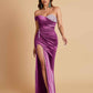 Sexy Soft Satin Mermaid One Shoulder Side Slit Floor-Length Mermaid Bridesmaid Dresses