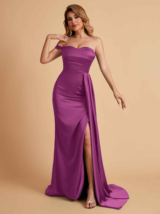 Sexy One-Shoulder Sweetheart With Train With High Split Floor-Length Bridesmaid Dresses
