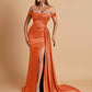 Gorgeous Soft Satin V-neck Off-the-Shoulder Side-Slit Mermaid Bridesmaid Dresses