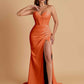 Elegant Soft Satin Mermaid V-neck Side Slit Floor-Length Bridesmaid Dresses Online