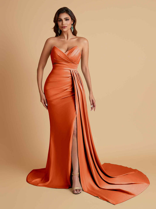 Sexy Soft Satin Mermaid V-neck Floor-Length Mermaid Bridesmaid Dresses