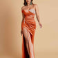 Sexy Soft Satin Mermaid One Shoulder Side Slit Floor-Length Mermaid Bridesmaid Dresses