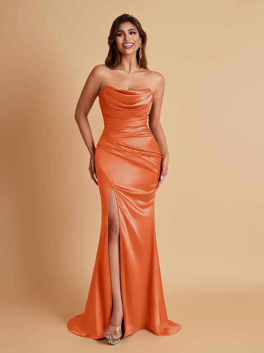 Sexy Soft Satin Mermaid Side Slit Floor-Length Mermaid Bridesmaid Dresses