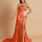 Elegant Soft Satin Sweetheart One Shoulder Side-Slit Mermaid Bridesmaid Dresses