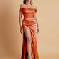 Sexy Off the Shoulder Soft Satin Side Slit Floor-Length Mermaid Bridesmaid Dresses