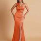 Elegant Soft Satin One Shoulder Strapless Side-Slit Mermaid Bridesmaid Dresses