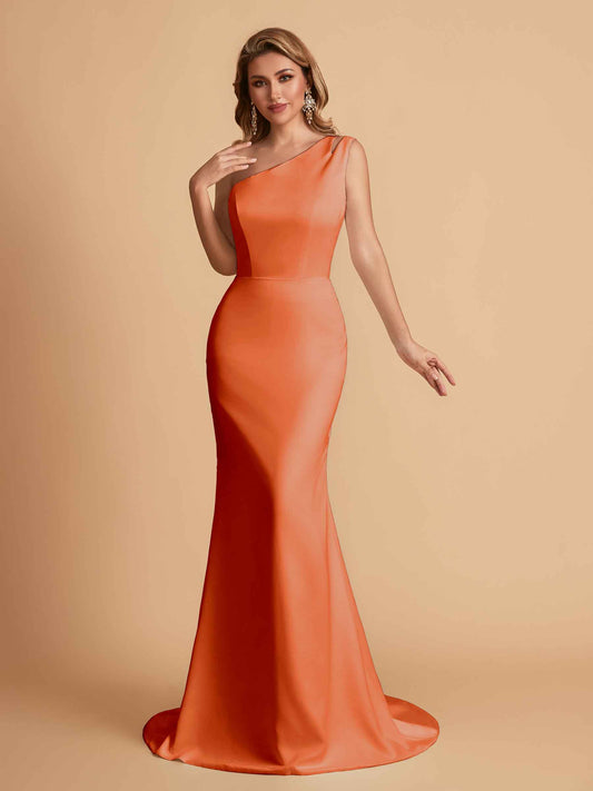Elegant Satin One Shoulder Mermaid Side Slit Floor Length Bridesmaid Dresses