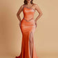 Sexy Soft Satin Mermaid One Shoulder Side Slit Beading Floor-Length Bridesmaid Dresses Online
