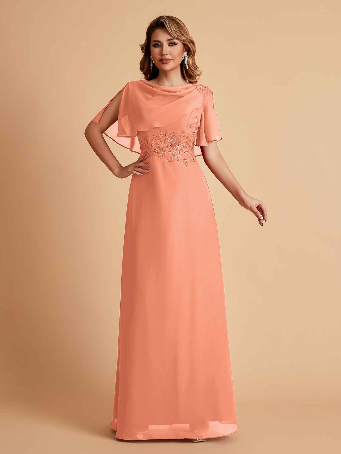 Elegant A-Line Chiffon Half Sleeves Jewel Mother of the Brides Dresses Online