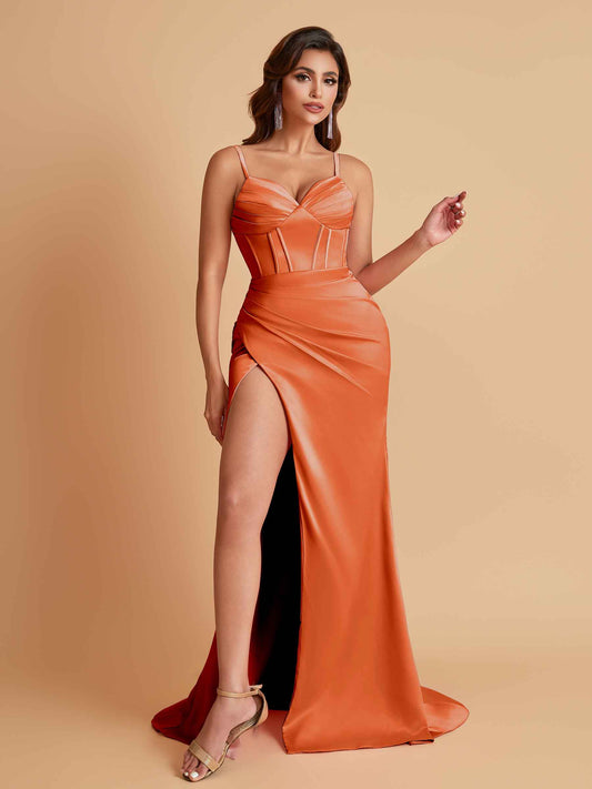 Simple Soft Satin Mermaid V-neck Floor-Length Mermaid Bridesmaid Dresses