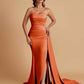 Simple Soft Satin Mermaid Strapless Floor-Length Mermaid Bridesmaid Dresses
