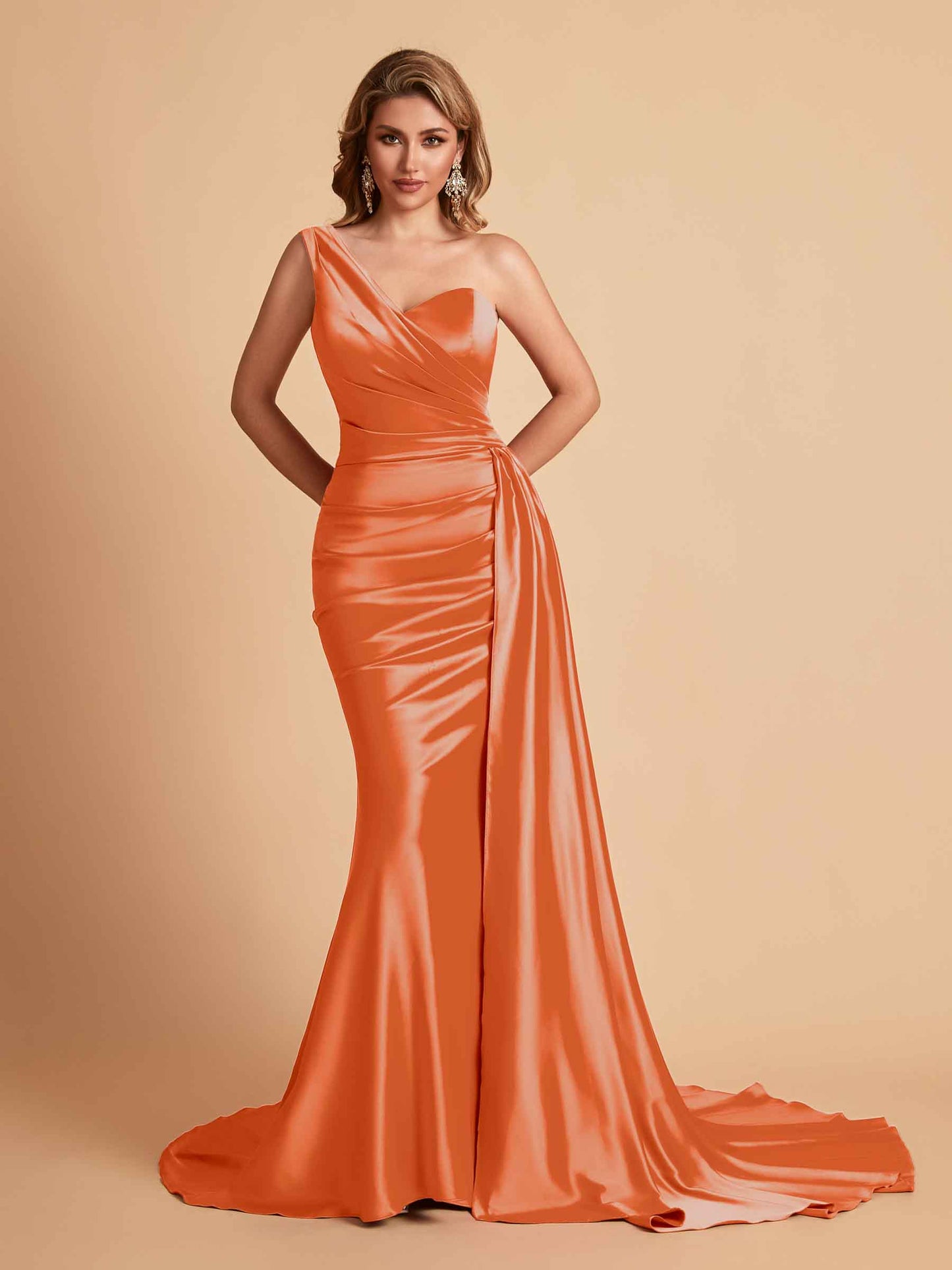 Sexy Satin Mermaid One Shoulder Maxi Long Bridesmaid Dresses Online