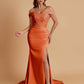 Elegant Soft Satin Mermaid Off Shoulder Side Slit Floor-Length Mermaid Bridesmaid Dresses