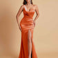 Gorgeous One Shoulder Soft Satin Side Slit Floor-Length Mermaid Bridesmaid Dresses