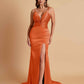 Sexy Soft Satin V-neck Spaghetti Strap Side-Slit Mermaid Bridesmaid Dresses