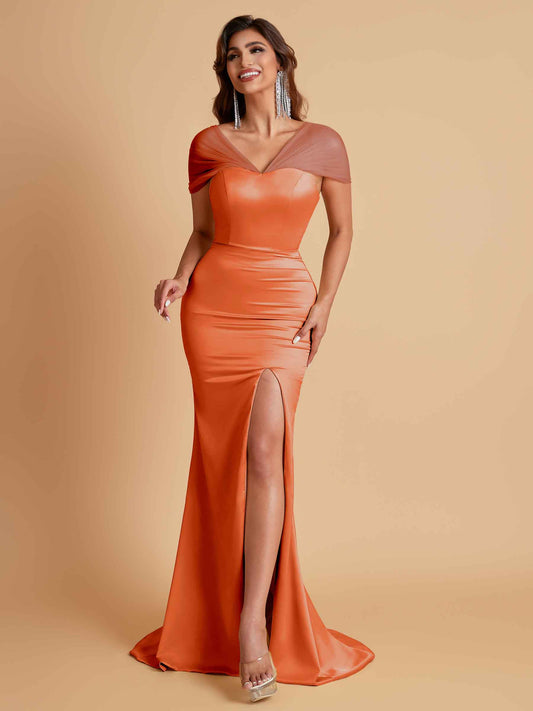 Sexy Soft Satin Mermaid V-neck Floor-Length Mermaid Bridesmaid Dresses