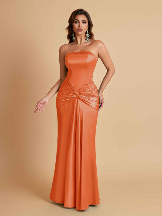 Sexy Soft Satin Mermaid Strapless Floor-Length Mermaid Bridesmaid Dresses