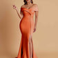 Elegant Soft Satin Mermaid Off Shoulder Side Slit Floor-Length Bridesmaid Dresses