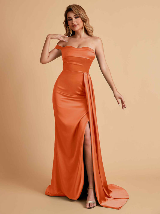Sexy One-Shoulder Sweetheart With Train With High Split Floor-Length Bridesmaid Dresses