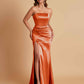 Elegant Soft Satin Strapless Split Side Mermaid Bridesmaid Dresses