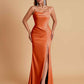 Gorgeous Spaghetti Straps Soft Satin Side Slit Floor-Length Mermaid Bridesmaid Dresses