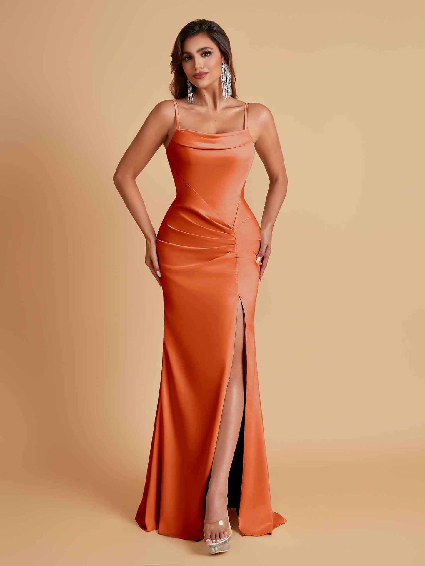 Gorgeous Spaghetti Straps Soft Satin Side Slit Floor-Length Mermaid Bridesmaid Dresses