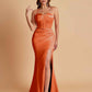 Sexy Soft Satin Mermaid Spaghetti Straps Side Slit Floor-Length Bridesmaid Dresses
