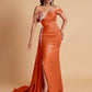 Elegant Soft Satin Mermaid Off Shoulder Floor-Length Mermaid Bridesmaid Dresses