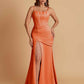 Sexy Soft Satin Mermaid Spaghetti Straps Side Slit Floor-Length Bridesmaid Dresses