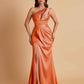 Sexy One Shoulder Soft Satin Side Slit Floor-Length Mermaid Bridesmaid Dresses