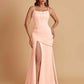 Sexy Soft Satin Mermaid Spaghetti Straps Side Slit Floor-Length Bridesmaid Dresses