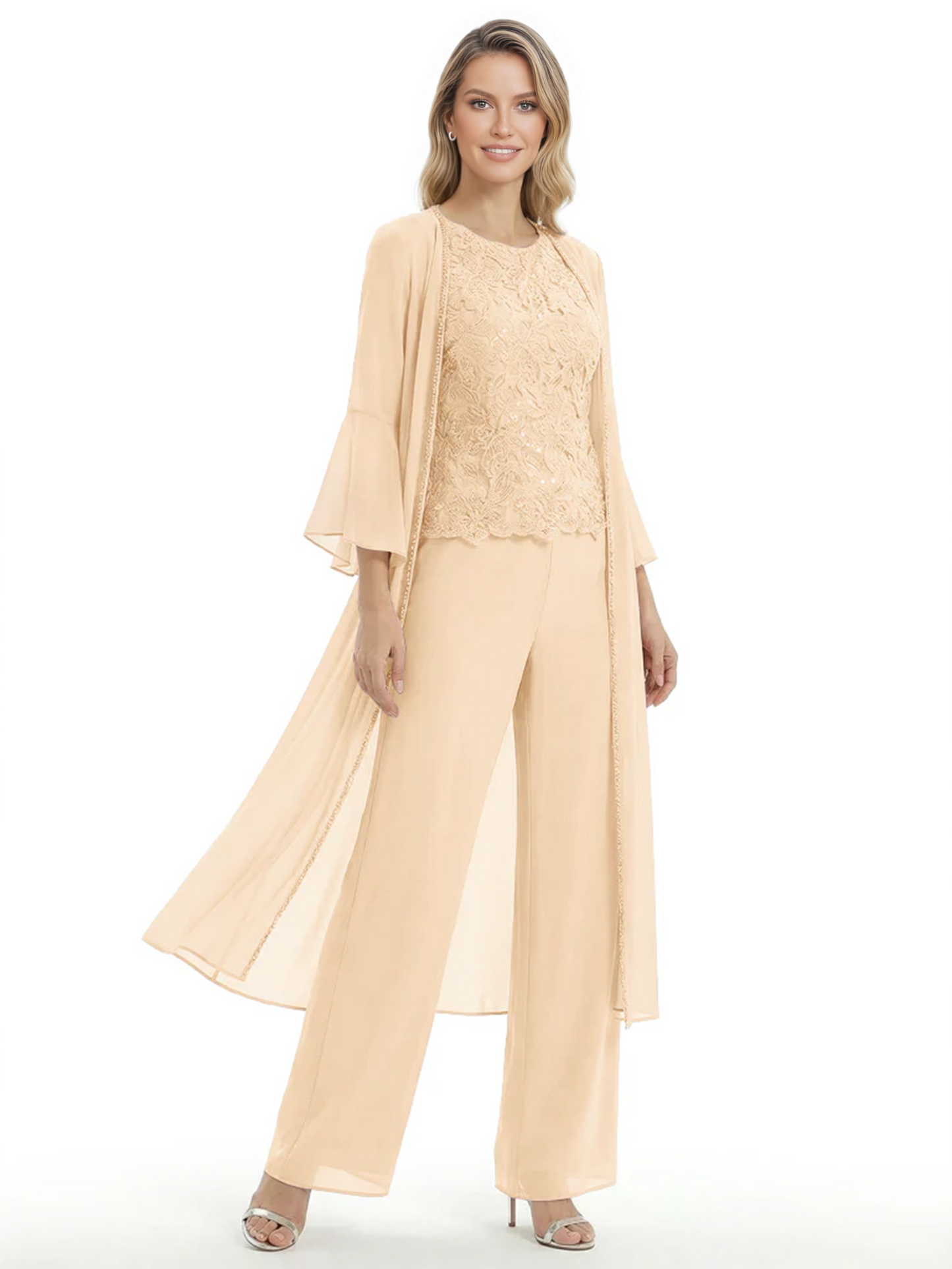 Elegant Pink 3-Piece Pant Set Trending 2026 Styles with Lace Wide-Leg Pants