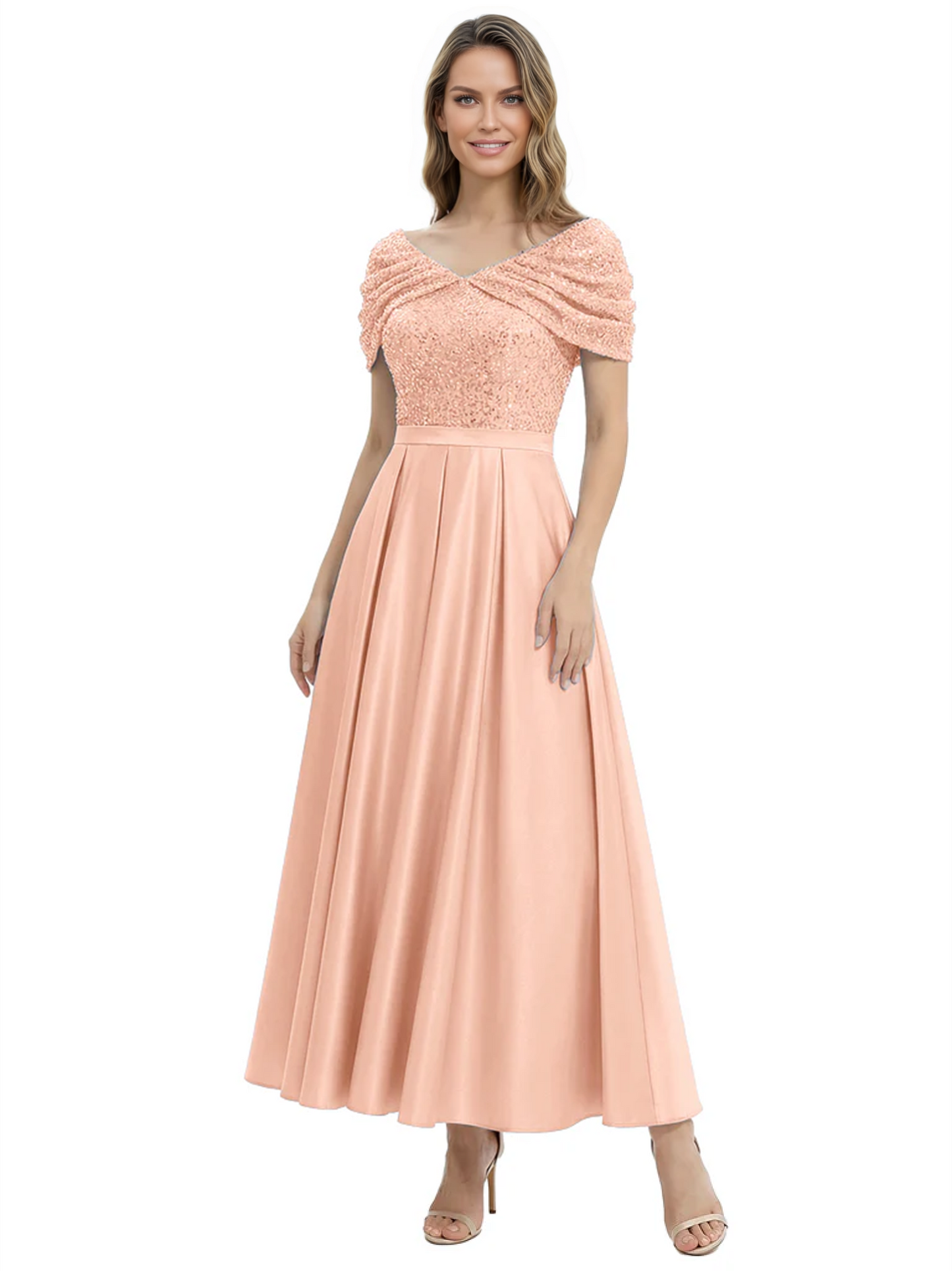 Luxury Formal Dress Sparkling Sequin Top Mother of Bride Dress Silk Satin A-Line Gowns