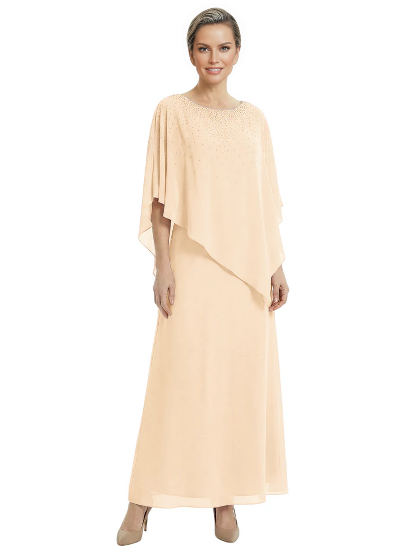 Elegant Mother of Bride Dresses Evening Gowns Trending 2026 Styles with Asymmetric Cape